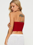 back view of model wearing Princess Polly Mani Top Red Sleeveless Sweetheart 