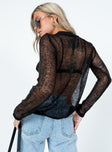 back view of model wearing Princess Polly Mariam Shirt Black Full Sleeves V-Neck 