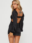 back view of model wearing Princess Polly Kato Long Sleeve Mini Dress Black Sweetheart Neckline 