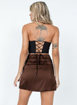 back view of model wearing Princess Polly The Smith Mini Skirt Brown Mini Skirts 