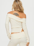 back view of model wearing Princess Polly Macallan Long Sleeve Top Cream Full Sleeves straight 