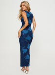 back view of model wearing Princess Polly Floriane Maxi Dress Navy Crew Neck 