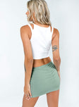 back view of model wearing Princess Polly Courtney Low Waist Mini Skirt Green Mini Skirts 