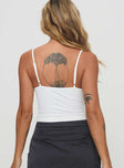 back view of model wearing Princess Polly Sampson Top White Sleeveless V-Neck 