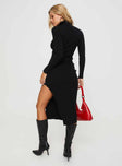 back view of model wearing Princess Polly Sydella Long Sleeve Maxi Dress Black High Neck 