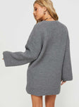 back view of model wearing Princess Polly Sherwick Sweater Mini Dress Grey Crew Neck 