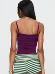 back view of model wearing Princess Polly Race My Mind Top Purple Sleeveless Square Neck 