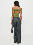 back view of model wearing Princess Polly Irina Multi-wear Top Green Sleeveless Asymmetric Neckline 