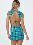 back view of model wearing Princess Polly Emeri Mini Dress Green Check 