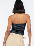 back view of model wearing Princess Polly Belmore Strapless Top Black Sleeveless Square Neck 