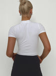 back view of model wearing Princess Polly Somner Bodysuit White Short Sleeves Crew Neck 