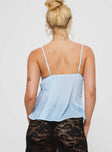 back view of model wearing Princess Polly Zami Pleat Top Blue Sleeveless Plunger 