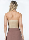 back view of model wearing Princess Polly Jaynee Strapless Bodysuit Beige Sleeveless Sweetheart 