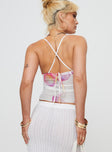 back view of model wearing Princess Polly Palladino Halter Top Floral / Multi Sleeveless Sweetheart 