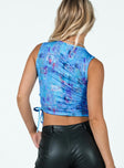 back view of model wearing Princess Polly The Ragged Priest Program Vest Lycra Blue 