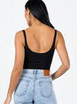 back view of model wearing Princess Polly Wilana Bodysuit Black Sleeveless Sweetheart 