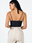 back view of model wearing Princess Polly Sudol Bodysuit Black Sleeveless Sweetheart 