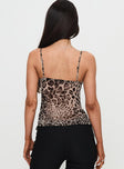 back view of model wearing Princess Polly Chandani Cami Top Brown Sleeveless Plunger 