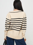 Lunarosa V Neck Sweater Cream/ Black Stripe
