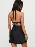 back view of model wearing Princess Polly Mysteria Halter Mini Dress Black Plunger 