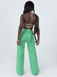 back view of model wearing Princess Polly Aubrie Wide Leg Pants Green 