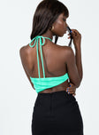 back view of model wearing Princess Polly Yana Bodysuit Green Sleeveless Asymmetric Neckline 