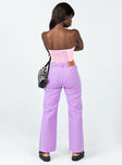 back view of model wearing Princess Polly Rodrigo Denim Jeans Purple Mid Rise 