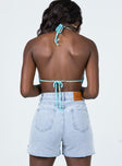 back view of model wearing Princess Polly Leonie Lightwash Denim Shorts High Waisted Shorts 