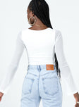 back view of model wearing Princess Polly Jacob Long Sleeve Bodysuit White Full Sleeves Sweetheart 