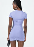 back view of model wearing Princess Polly Mellania Mini Dress Blue Crew Neck 