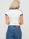 back view of model wearing Princess Polly Clubhouse Tee Ivory Short Sleeves Crew Neck 