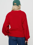 back view of model wearing Princess Polly Harmony Sweater Red Long 