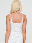 back view of model wearing Princess Polly Take On Me Rib Top Floral Sleeveless Scoop Neck 