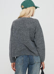 back view of model wearing Princess Polly Frosty Knit Cardigan Grey 