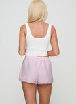 back view of model wearing Princess Polly Orielle Low Rise Boxer Short Pink High Waisted Shorts 