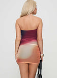 back view of model wearing Princess Polly Micah Mini Dress Pink Multi Straight Neck 