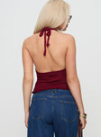 back view of model wearing Princess Polly Priscilla Top Red Sleeveless Scoop Neck 