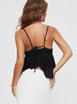 back view of model wearing Princess Polly Laren Flutter Cami Top Black Sleeveless Plunger 