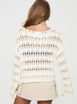 back view of model wearing Princess Polly Mistic Knit Sweater Cream Cropped 