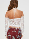 back view of model wearing Princess Polly Float Lace Top White Full Sleeves Square Neck 