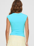 back view of model wearing Princess Polly Las Vegas Top Blue Sleeveless Crew Neck 