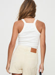 back view of model wearing Princess Polly Moonbeam Top White Sleeveless Square Neck 