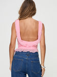 back view of model wearing Princess Polly On The Eve Top Pink Sleeveless Scoop Neck 