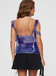 back view of model wearing Princess Polly Edgar Top Purple Sleeveless Cowl 