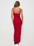 back view of model wearing Princess Polly Apolline Maxi Dress Red Square Neck 