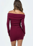 product Princess Polly Asymmetric Neckline  Camtel Off The Shoulder Mini Dress Burgundy