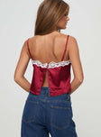 back view of model wearing Princess Polly See It Through Top Red Sleeveless Sweetheart 