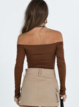 back view of model wearing Princess Polly Randee Long Sleeve Bodysuit Brown Full Sleeves straight 