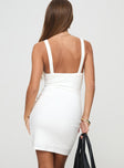 back view of model wearing Princess Polly Templeton Mini Dress White Scoop Neck 