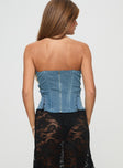 back view of model wearing Princess Polly Eden Lace Up Corset Denim Mid Wash Sleeveless straight 